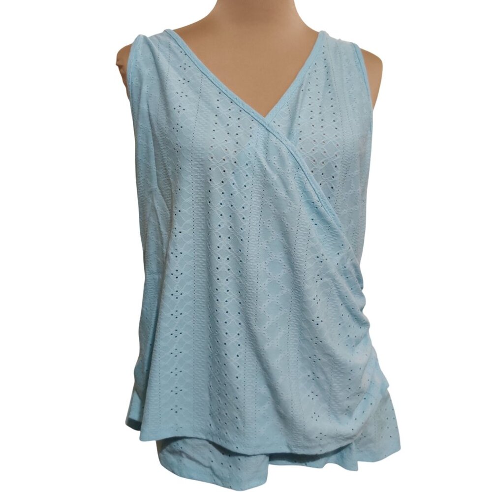 Shein Curve Womens Plus Size Tank Top Eyelet Wrap Side Buttons Blue Sz 20 4XL